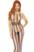 Striped Fishnet Halter Dress