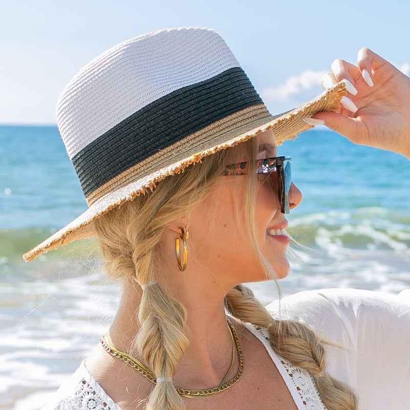 Fray Edge Color Block Panama Hat