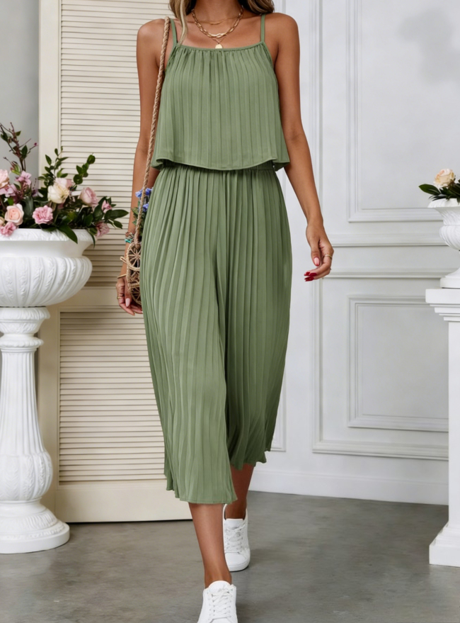 Spaghetti Strap Smocked Wide-Leg Jumpsuit