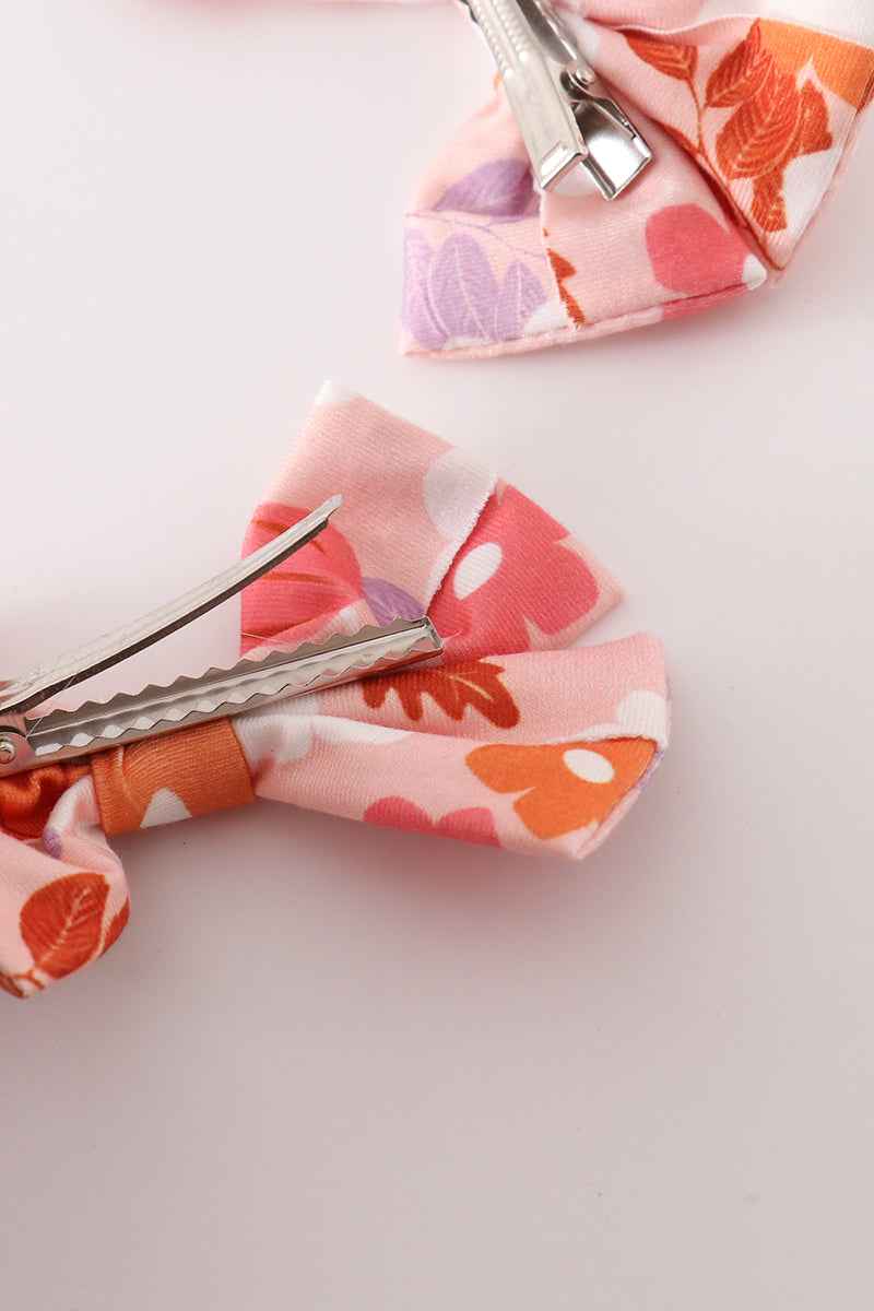 Pumpkin floral print 2pc hair bow