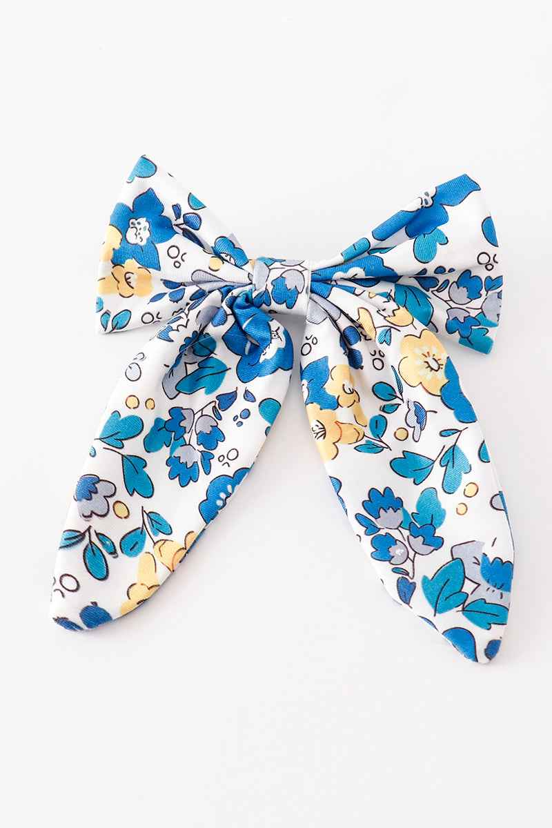 Blue floral print hair sailor bow