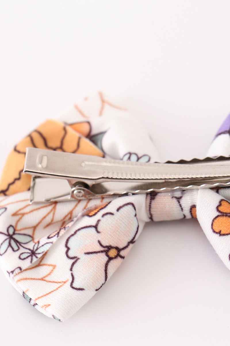 Coral floral print 2pcs piggie hair bow
