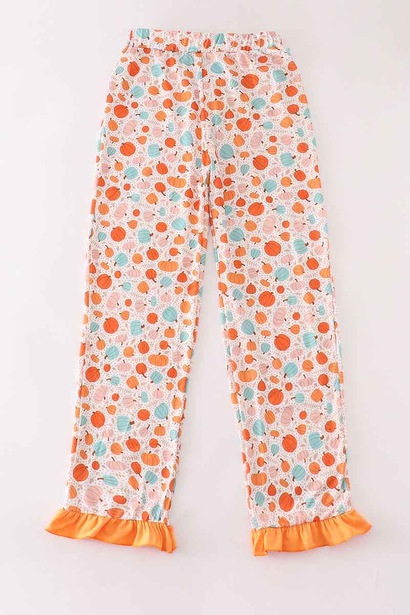 Orange pumpkin print mom ruffle pants