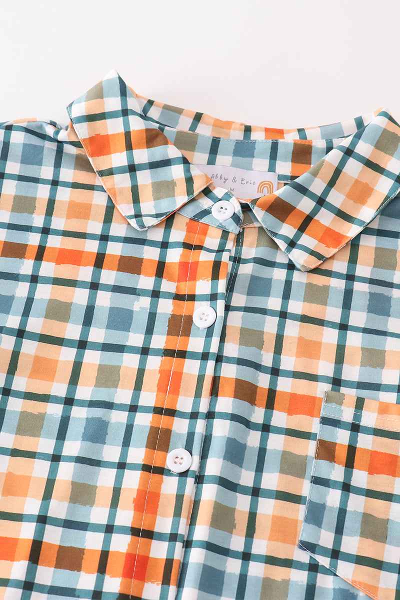 Green plaid dad&me button down shirt