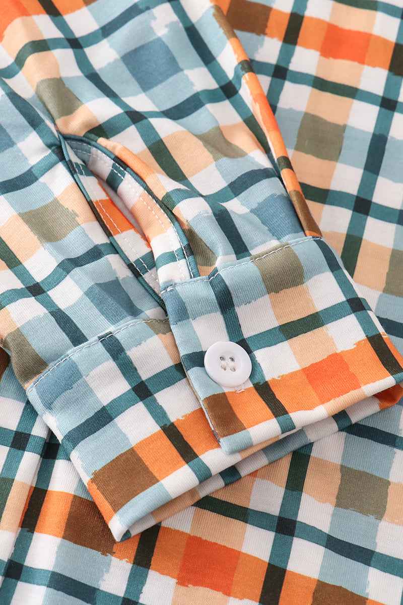 Green plaid dad&me button down shirt