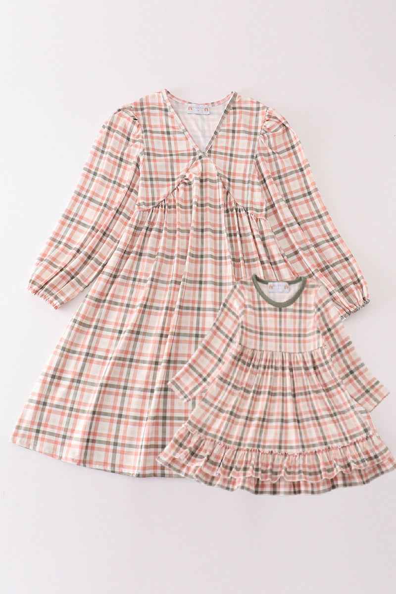 Green watercolor plaid mom&me dress