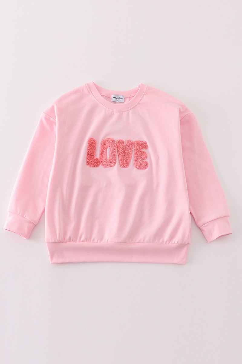 Pink valentine's day love french knot mom&me top