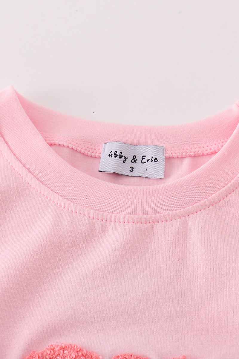 Pink valentine's day love french knot mom&me top