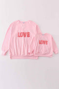 Pink valentine's day love french knot mom&me top