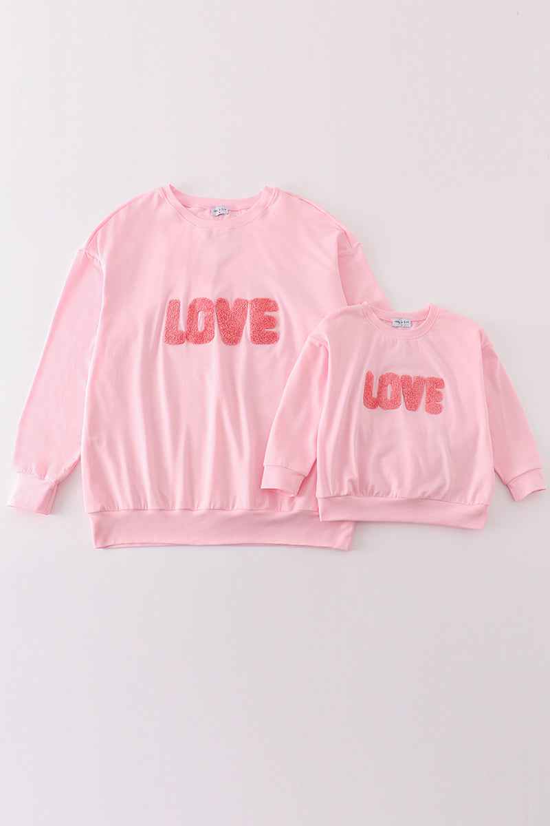 Pink valentine's day love french knot mom&me top