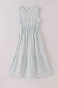 Blue delicate floral print mom dress