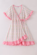 Pink floral print mom ruffle dress