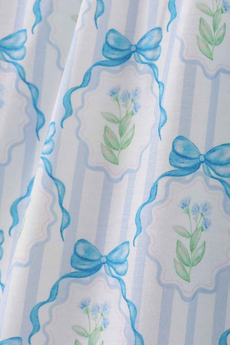 Blue floral bow tie strap mom dress
