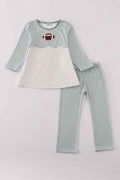 Sage stripe football french knot pants set