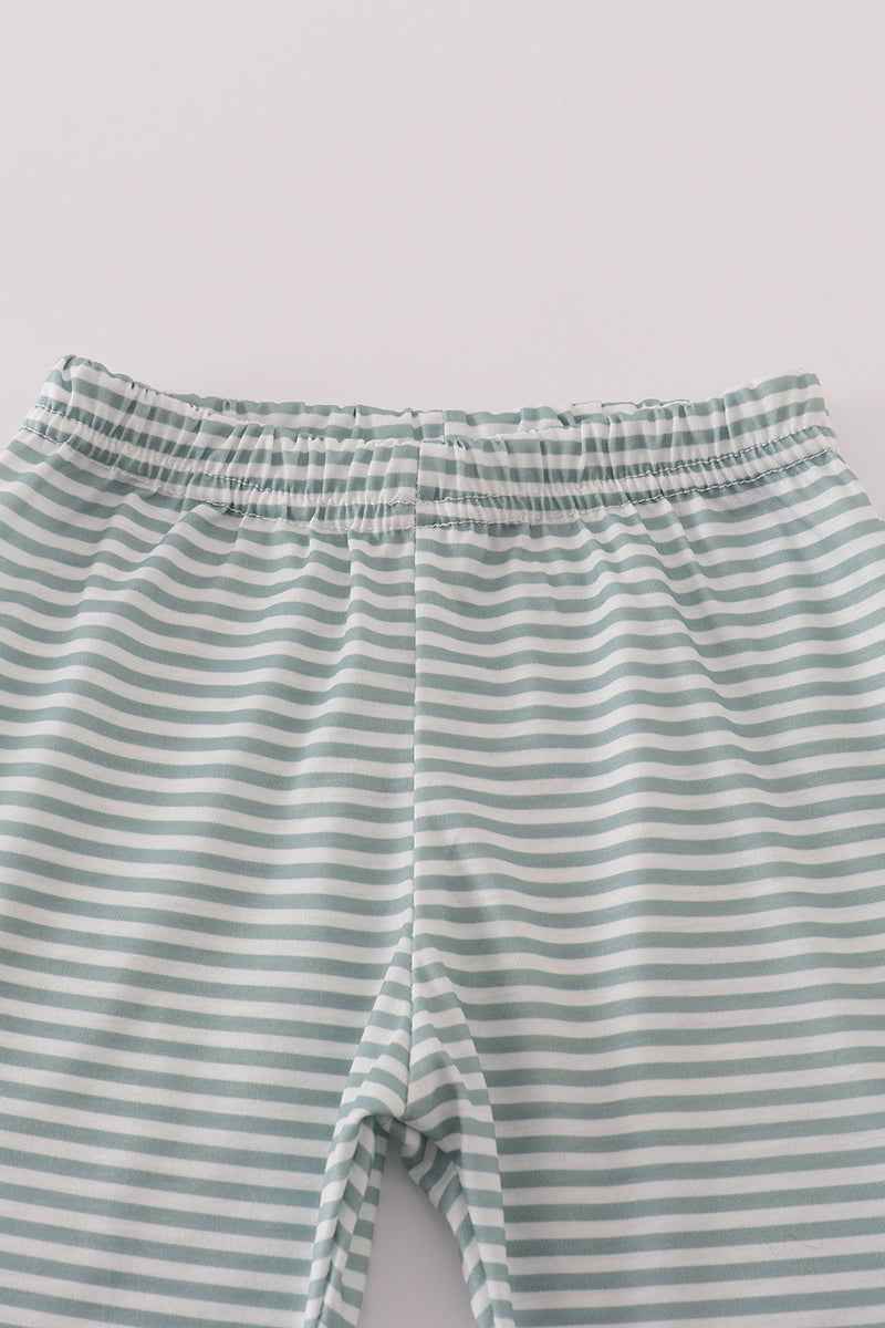 Sage stripe football french knot pants set