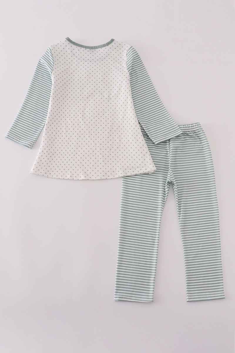 Sage stripe football french knot pants set