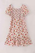 Fall floral print smocked mom dress