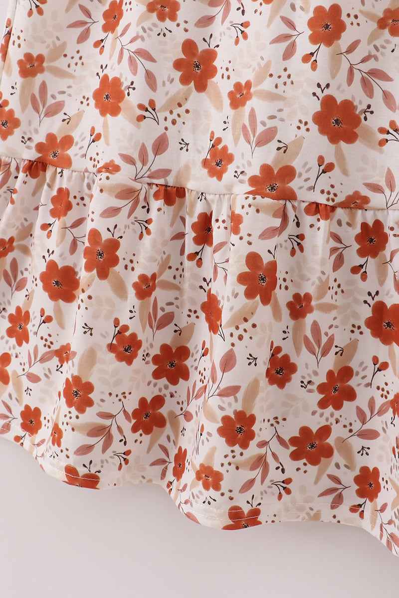 Fall floral print smocked mom dress