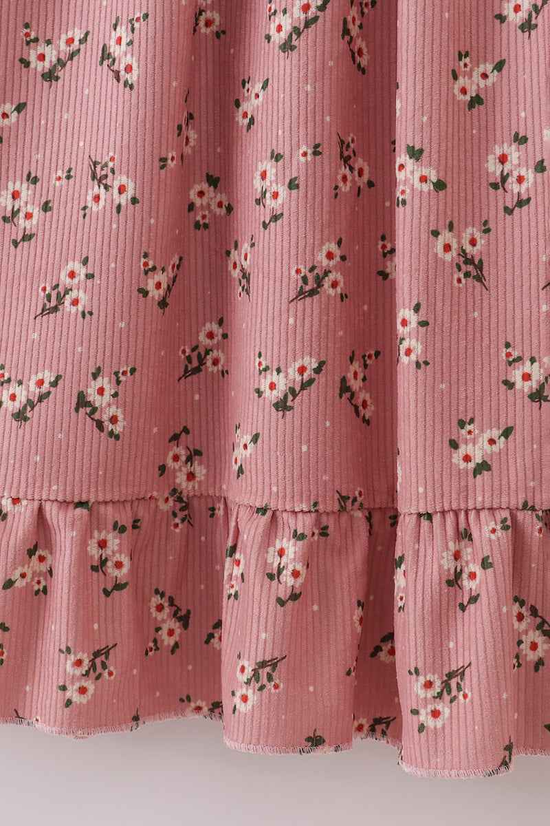 Floral corduroy lace ruffle mom dress