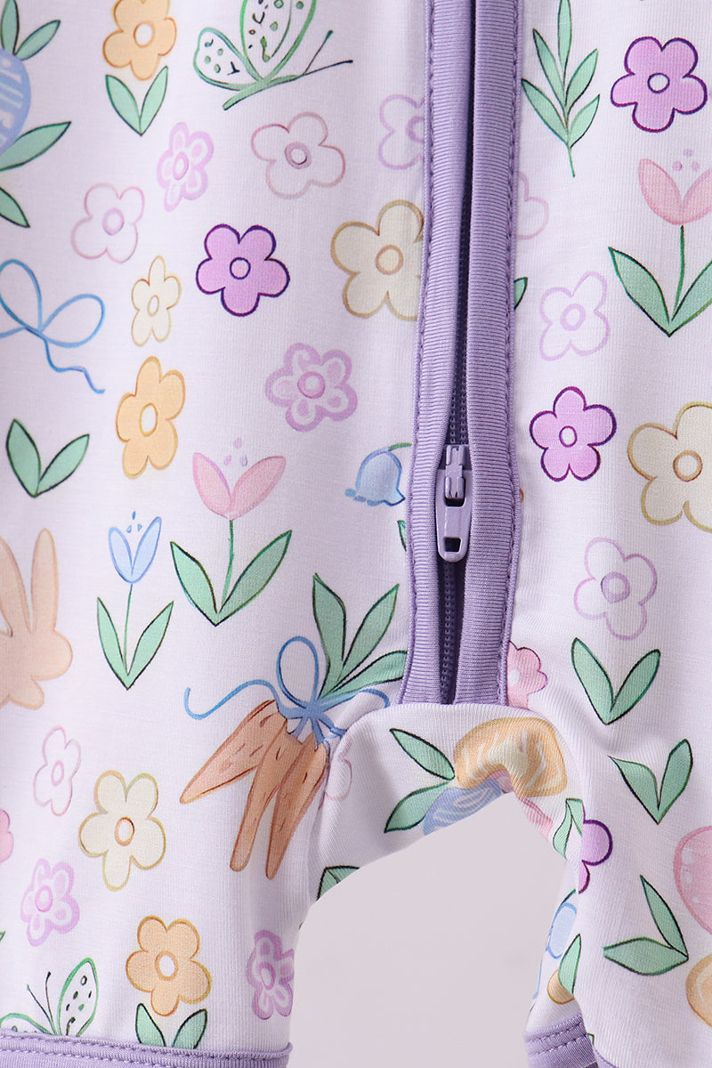 Purple floral print romper