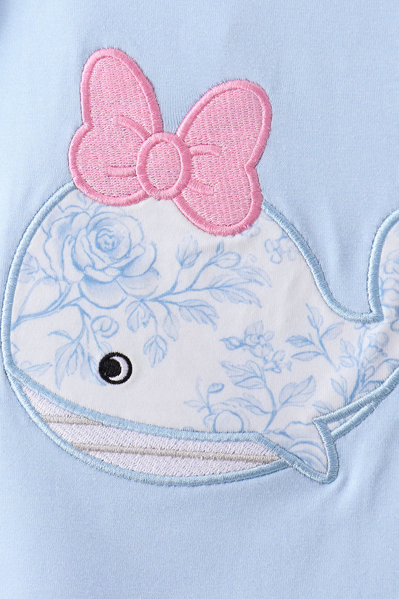 Blue Whale Applique Bloomer Set