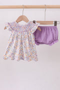 Purple Floral Smocked Bloomer Set