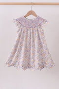 Purple Floral Smocked Dress