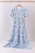 Blue beach sea smocked women dress
