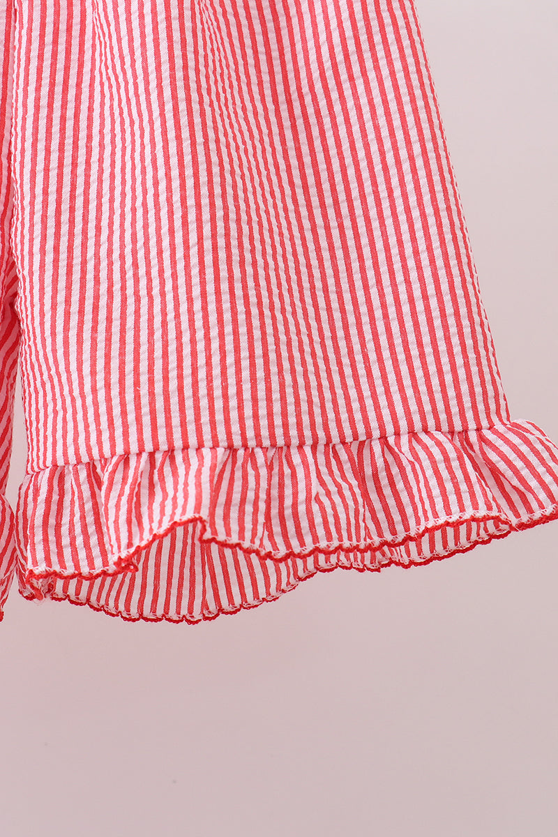 Pink flag smocked ruffle shorts set