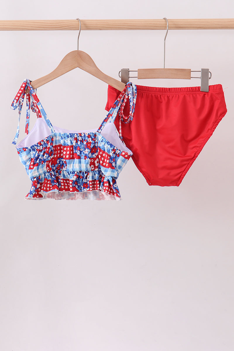 Red floral print 2pc swimsuit