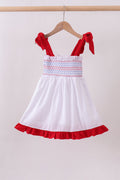 White smocked jacquard ruffle dress