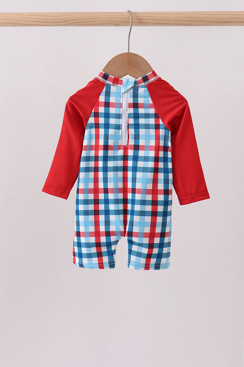 Red plaid one-piece swimsuit