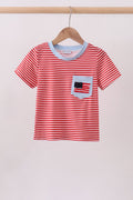 Red stripe flag french knot top