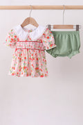 Pink strawberry smocked bloomer set