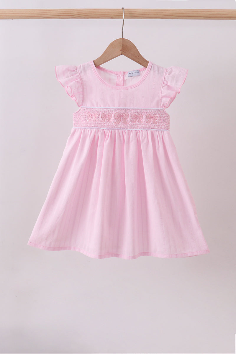 Pink bow smocked ruffle dress