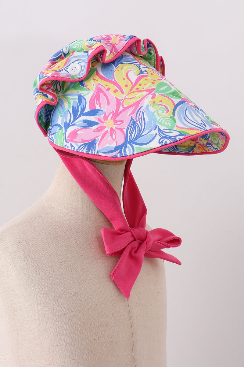 Tropical floral ruffle bow bonnet
