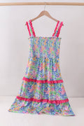 Tropical floral smocked tiered dress