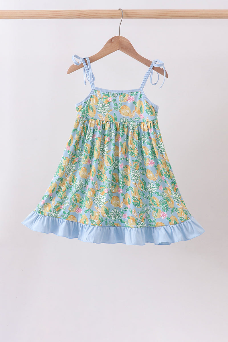 Green lemon smocked ruffle dress