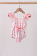 Blush floral print ruffle bow swimsuit