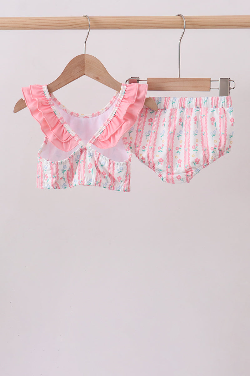 Blush floral print ruffle 2pc swimsuit