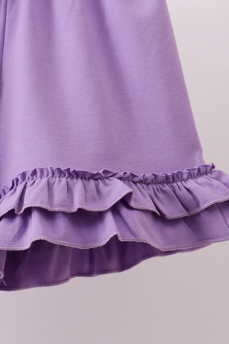 Purple rose bow smocked ruffle shorts set
