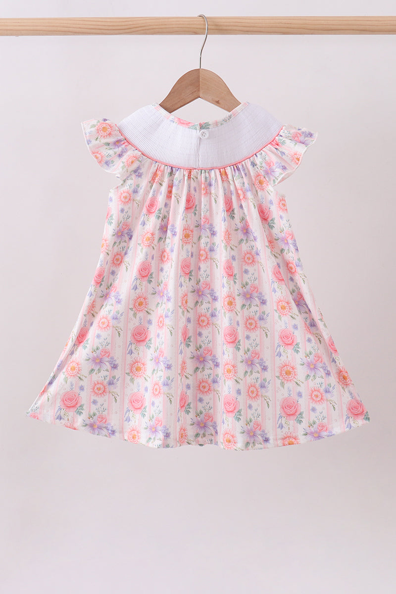 Purple rose bow smocked ruffle dress