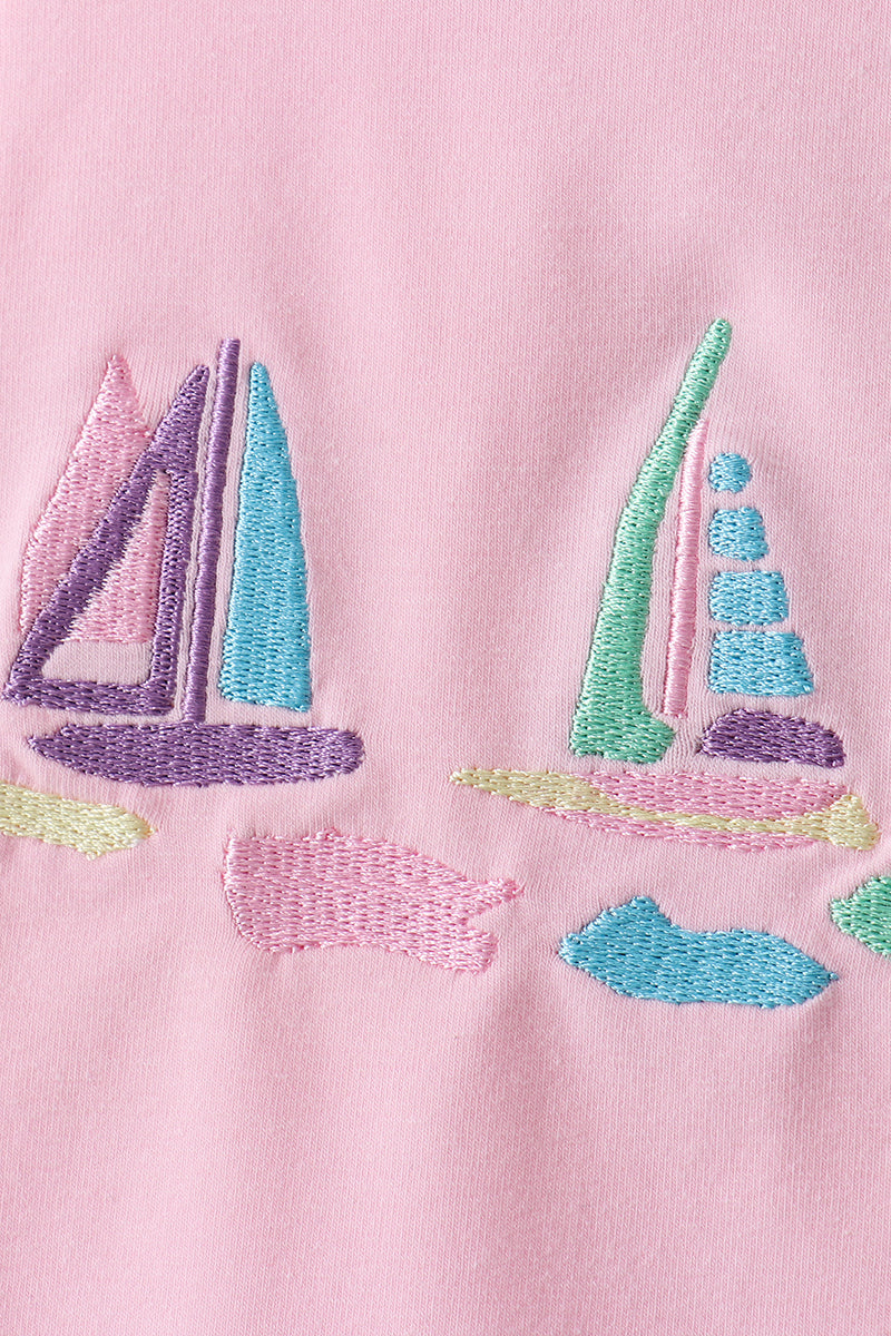 Pink sailboat embroidery bloomer set