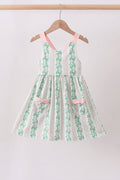 Green floral stripe pocket dress