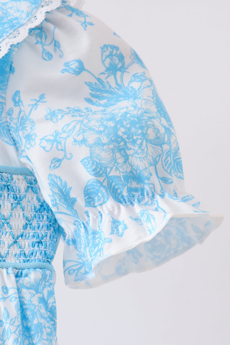 Blue rose smocked bubble