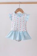 Blue floral ruffle one-piece swimsuit