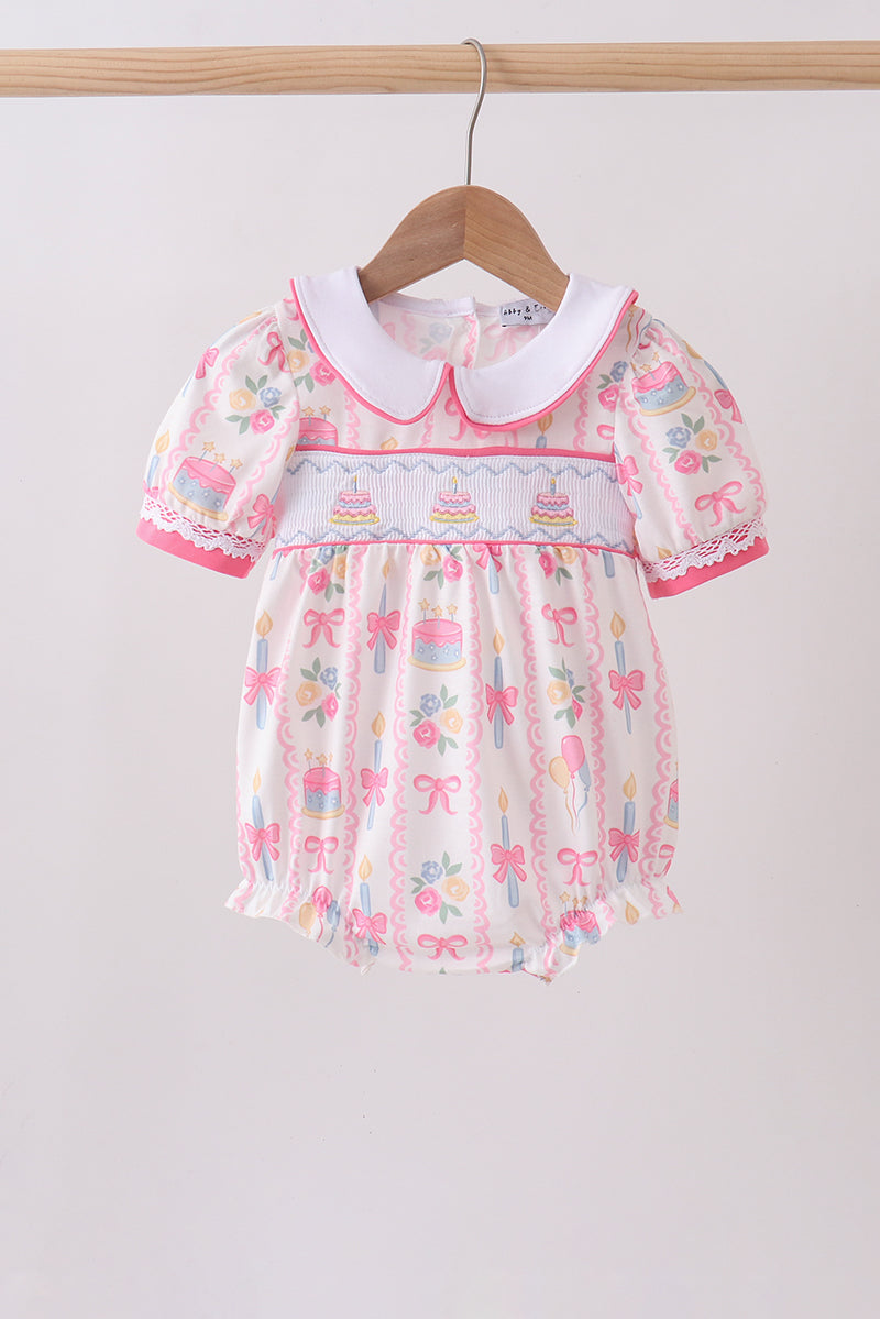 Pink birthday cake smocked bubble
