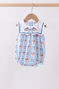 Blue strawberry bow embroidery bubble