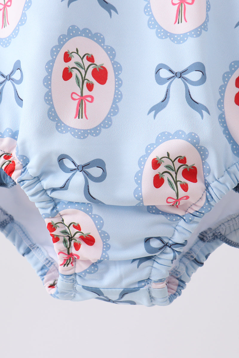 Blue strawberry bow ruffle rashguard