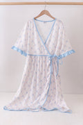 Blue bow ribbon print dress